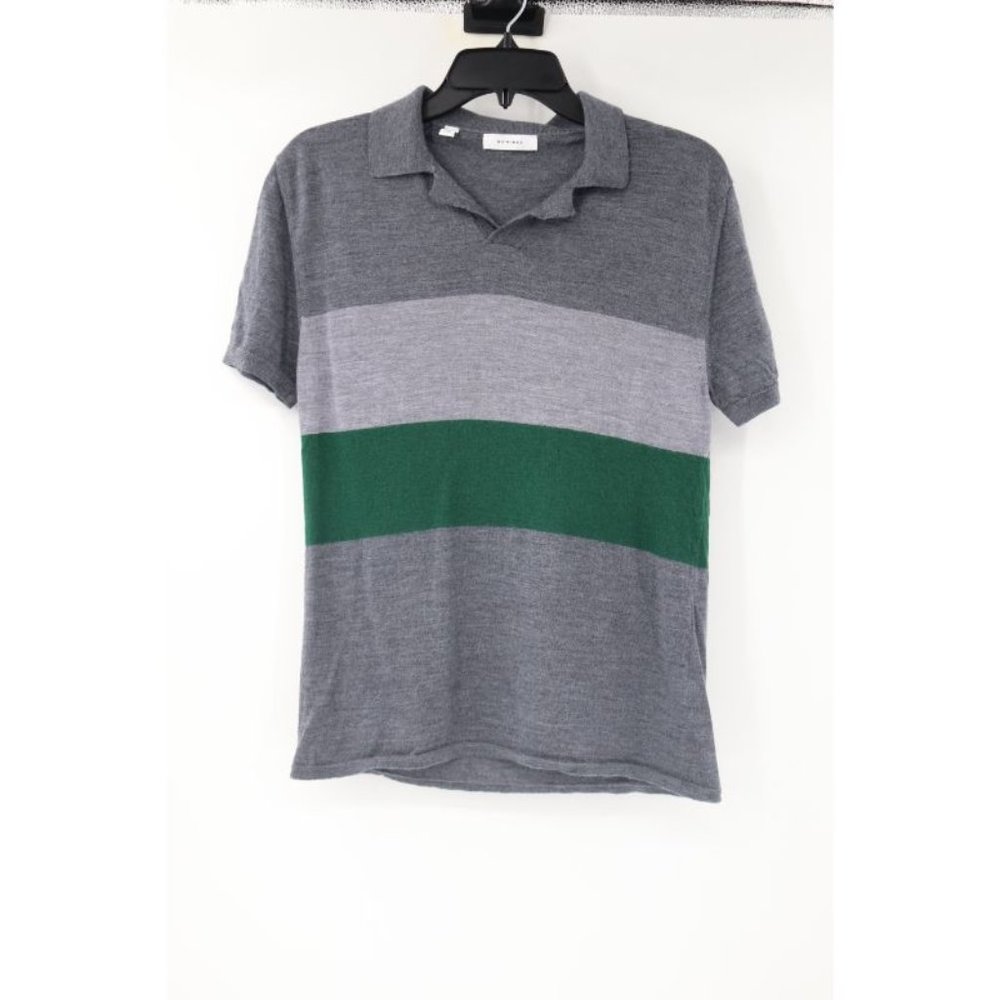 Nominee men's small wool v neck collared short sleeve shirt striped knit gray